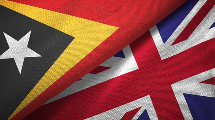 East Timor and United Kingdom two flags textile cloth, fabric texture