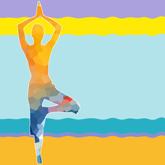 Drawing silhouette of woman doing yoga with copy space fo your text or image