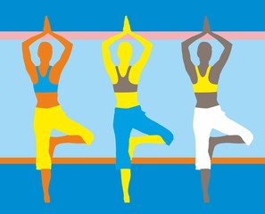 Simple silhouettes of women doing yoga