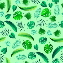 Badkamer foto achterwand Tropische bladeren naadloze achtergrond van een verscheidenheid aan groene tropische bladeren