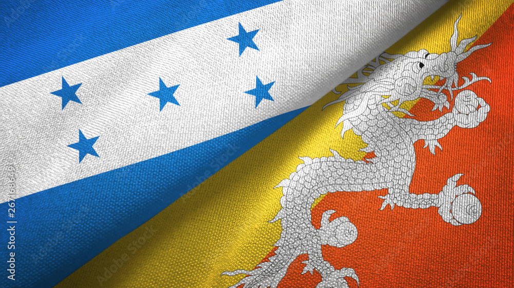 Wall mural honduras and bhutan two flags textile cloth, fabric texture