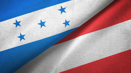 Honduras and Austria two flags textile cloth, fabric texture 