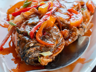 Asian food, deep fried fish with sweet and sour