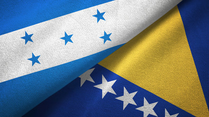 Honduras and Bosnia and Herzegovina two flags textile cloth, fabric texture 