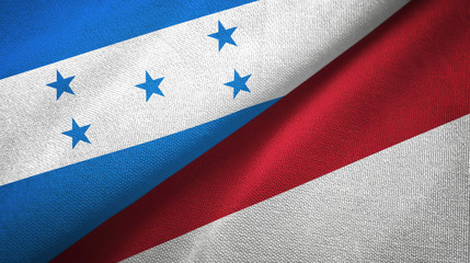 Fototapeta premium Honduras and Indonesia two flags textile cloth, fabric texture