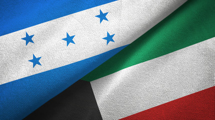 Honduras and Kuwait two flags textile cloth, fabric texture