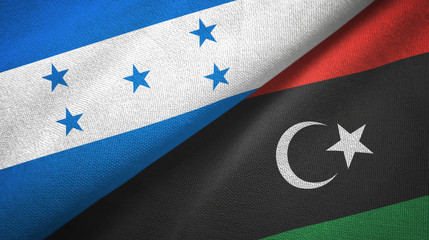 Honduras and Libya two flags textile cloth, fabric texture