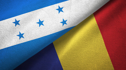 Honduras and Romania two flags textile cloth, fabric texture