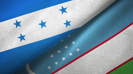 Honduras and Uzbekistan two flags textile cloth, fabric texture