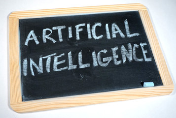 Artificial intelligence message on chalkboard