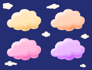따뜻한 색상의 구름들, 구름 소스, 다양한 색상의 구름 일러스트