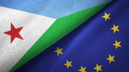 Djibouti and European Union two flags textile cloth, fabric texture