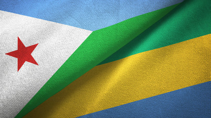 Djibouti and Gabon two flags textile cloth, fabric texture