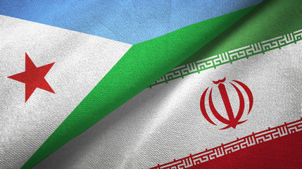 Djibouti and Iran two flags textile cloth, fabric texture