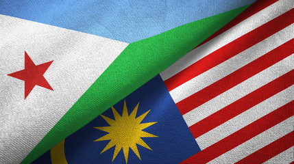 Djibouti and Malaysia two flags textile cloth, fabric texture