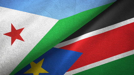 Djibouti and South Sudan two flags textile cloth, fabric texture