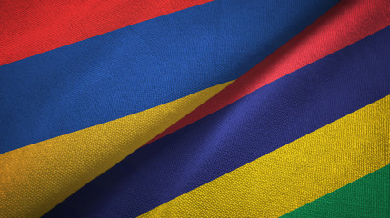 Armenia and Mauritius two flags textile cloth, fabric texture