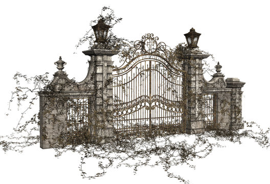 3D Rendered Cast Iron Gate on White Background - 3D Illustration