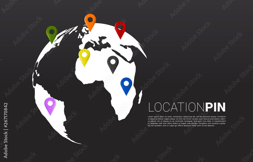 Aufkleber 3d location pin marker world globe. concept for gps navigation system infographic .