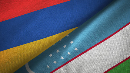 Armenia and Uzbekistan two flags textile cloth, fabric texture