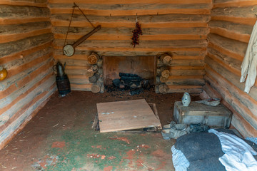 Inside an 18th century farm slave's cabin.