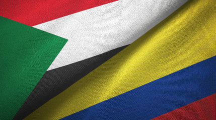 Sudan and Colombia two flags textile cloth, fabric texture