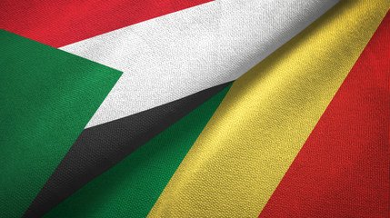 Sudan and Congo two flags textile cloth, fabric texture 