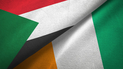Sudan and Cote d'Ivoire Ivory coast two flags textile fabric texture 