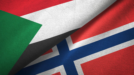 Sudan and Norway two flags textile cloth, fabric texture