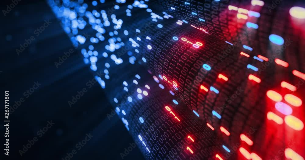Poster hacking red and blue digital binary code matrix 01 background. hacker, dark web, matrix, digital dat