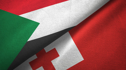 Sudan and Tonga two flags textile cloth, fabric texture