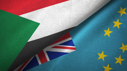 Fototapeta premium Sudan and Tuvalu two flags textile cloth, fabric texture