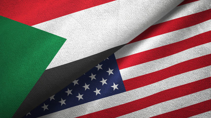 Sudan and United States two flags textile cloth, fabric texture