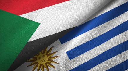 Sudan and Uruguay two flags textile cloth, fabric texture