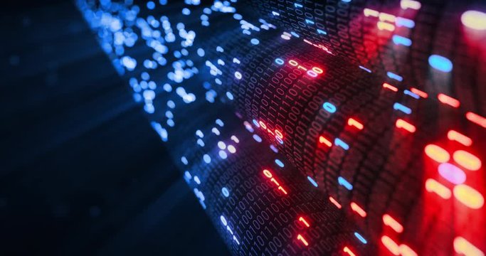 Hacking red and blue digital binary code matrix 01 background. Hacker, dark web, matrix, Digital data code in safety security technology concept. 3D rendering