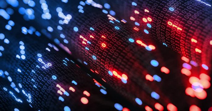 Hacking red and blue digital binary code matrix 01 background. Hacker, dark web, matrix, Digital data code in safety security technology concept. 3D rendering