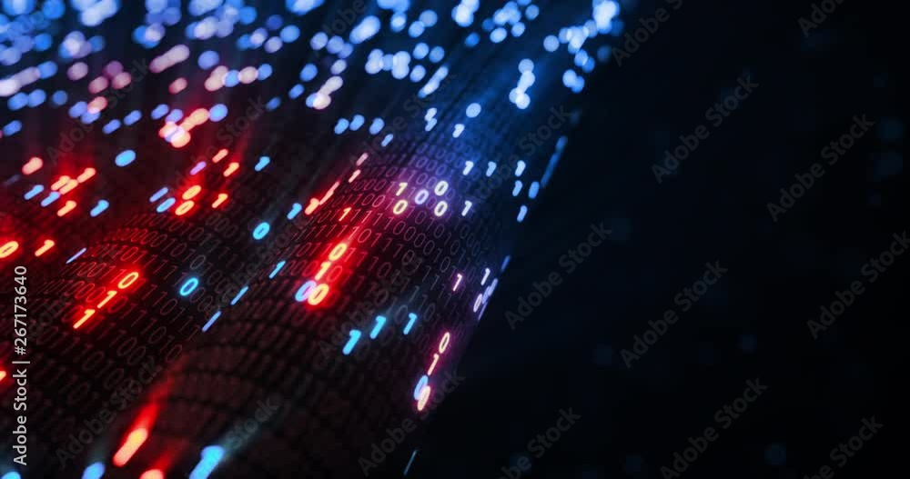 Poster hacking red and blue digital binary code matrix 01 background. hacker, dark web, matrix, digital dat