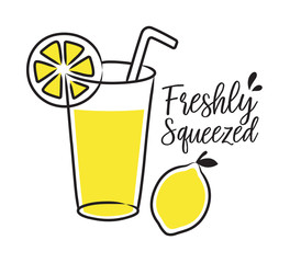 Vector illustration of freshly squeezed lemonade and lemon.
