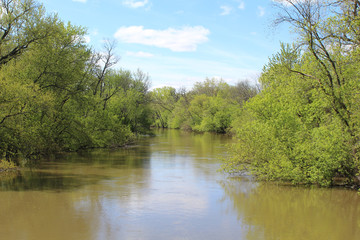 Fototapeta na wymiar Des Plaines River at Algonquin Road Woods after heavy spring rains