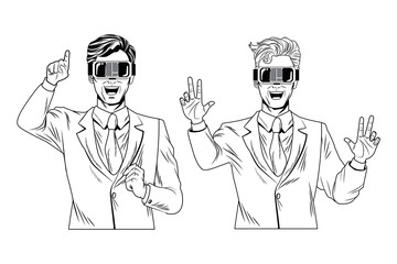 pop art businessman with virtual reality glasses