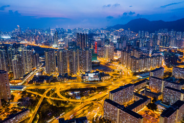 Fototapeta na wymiar Top view of city of Hong Kong at night