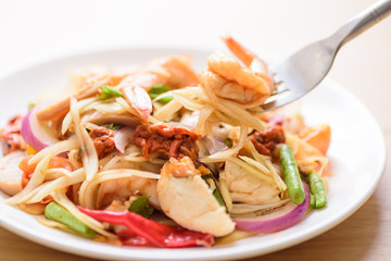 Spicy papaya salad with prawn, Thai food