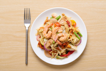 Spicy papaya salad with prawn, Thai food