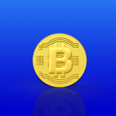 3D rendered Bitcoin illustration on a blue gradient background