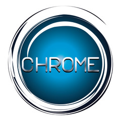 chrome word on blue button