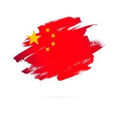 Chinese flag. Vector illustration on white background. Brush strokes