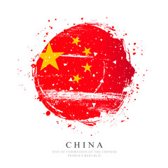 Chinese flag in the shape of a large circle. Vector illustration