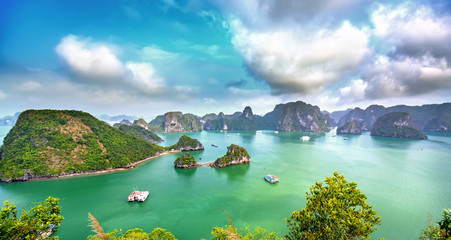 Beautiful landscape Halong Bay view from adove the Ti Top Island. Halong Bay is the UNESCO World...
