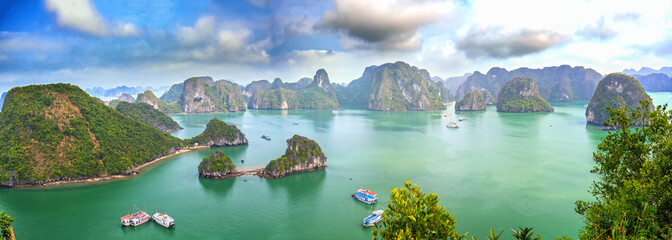 Beautiful landscape Halong Bay view from adove the Ti Top Island. Halong Bay is the UNESCO World...