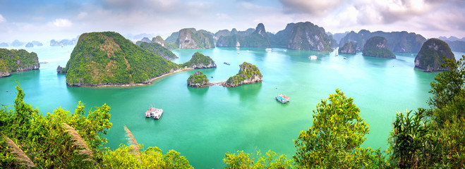 Beautiful landscape Halong Bay view from adove the Ti Top Island. Halong Bay is the UNESCO World...